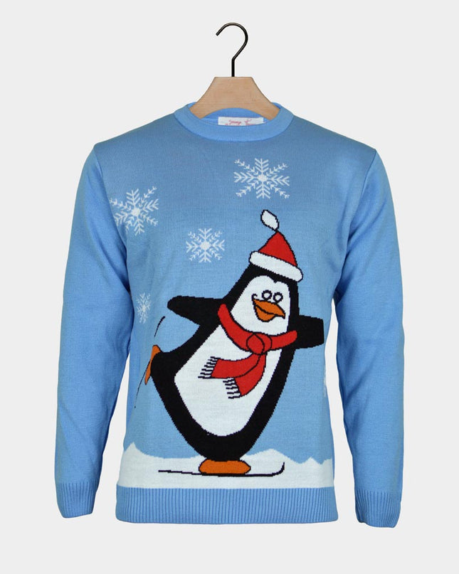 Christmas Sweater for Family Sky Blue with Penguin