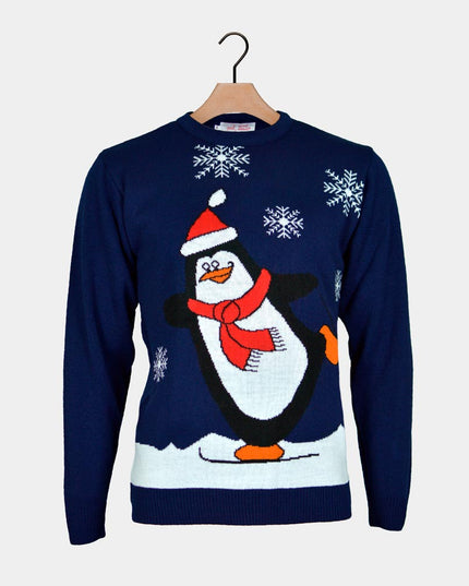 Navy Blue Christmas Sweater for Men with Penguin