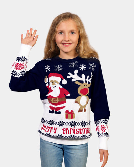Blue Santa and Rudolph Christmas Sweater for Family