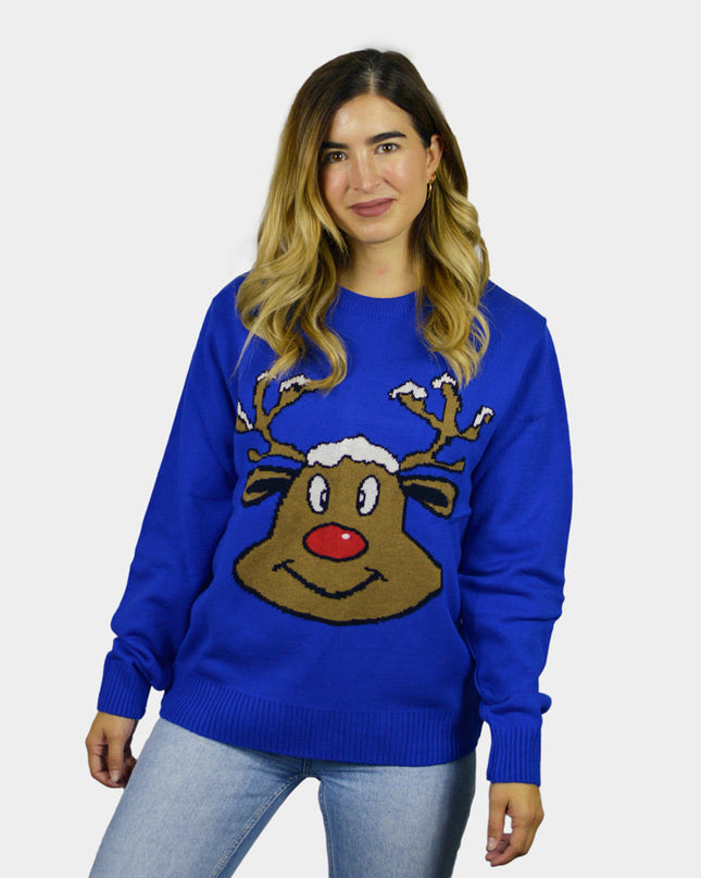 Blue Christmas Sweater with Reindeer