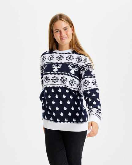 Blue Family Christmas Sweater with Reindeer and Snow