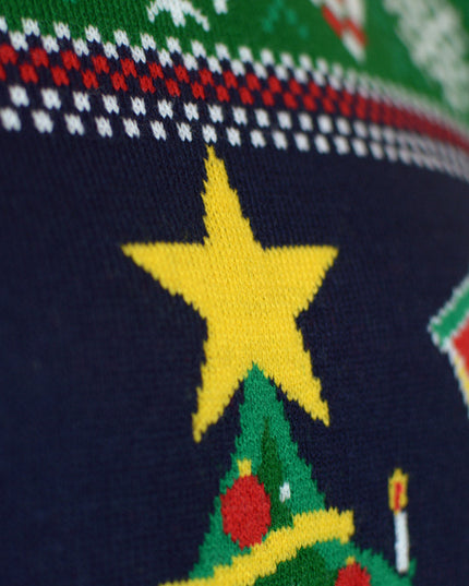 LED Christmas Sweater for Family with Blue Christmas Tree