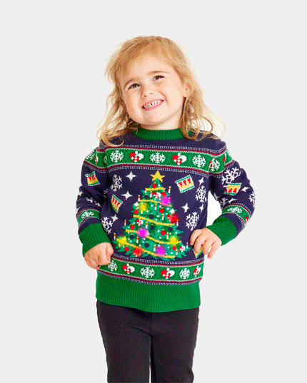 LED Christmas Sweater for Family with Blue Christmas Tree