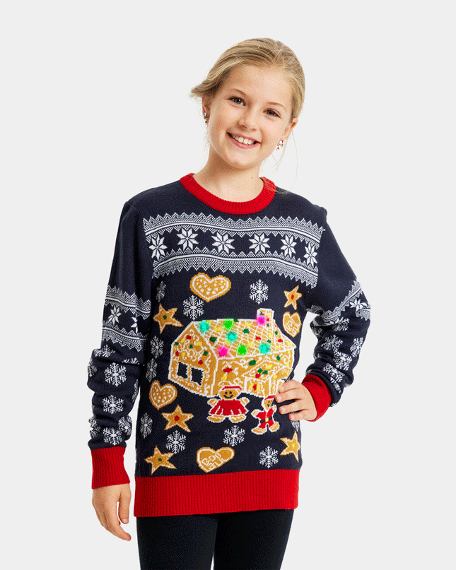 LED Christmas Sweater for Family with Gingerbread House