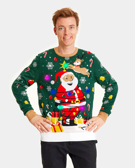 LED Christmas Sweater for Family with Tied-Up Santa Design