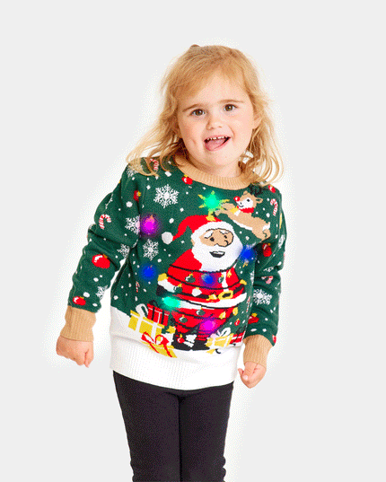 LED Christmas Sweater for Family with Tied-Up Santa Design