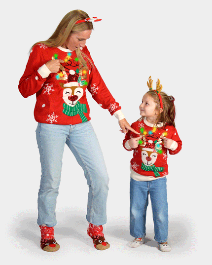 LED Christmas Sweater for Family with Sparkling Reindeer