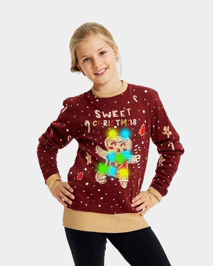 LED Christmas Sweater for Family with Red Ginger Cookie Design