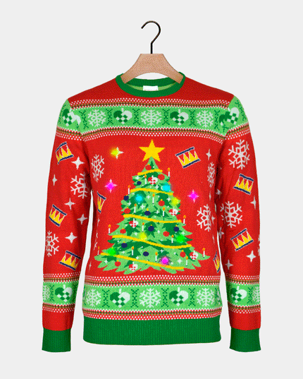 LED Christmas Sweater for Family with Red Christmas Tree