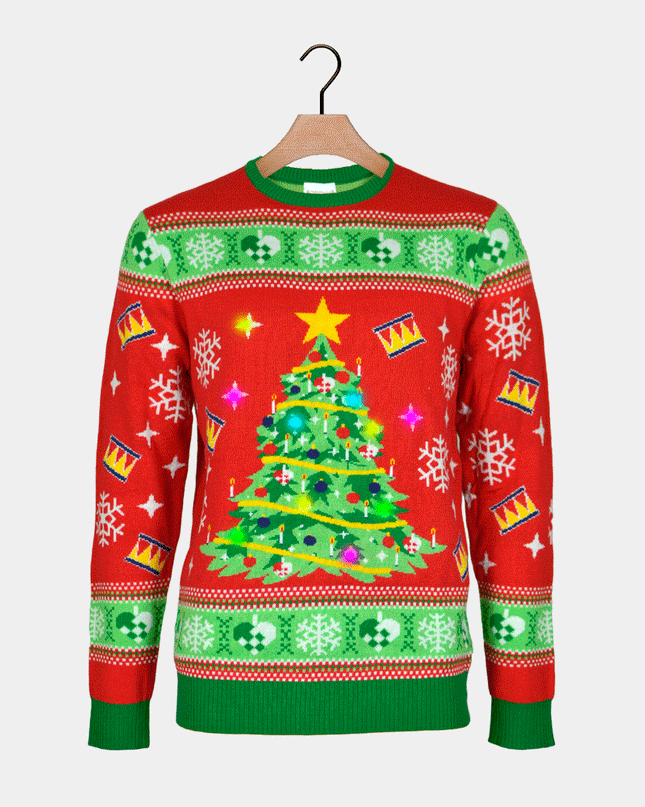 LED Christmas Sweater for Family with Red Christmas Tree