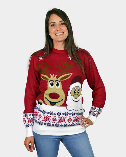 Family Christmas Sweater with Smiling Reindeer and Holiday Theme
