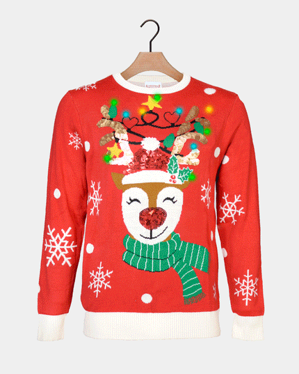 LED Christmas Sweater for Family with Sparkling Reindeer Design