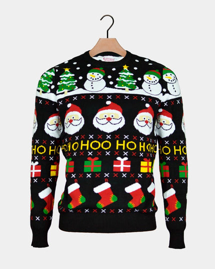 Family Christmas Sweater with Santa, Gifts, and Snowmen in Organic Cotton