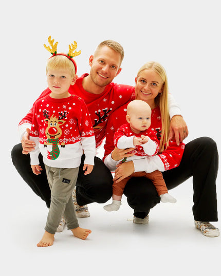 Reindeer Family Christmas Sweater with Scarf in Organic Cotton