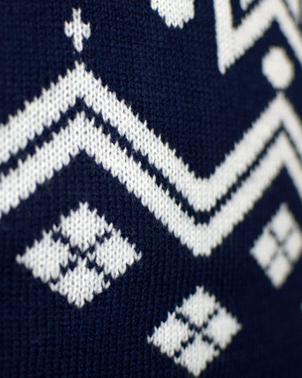 Blue Family Christmas Sweater with Reindeer and Nordic Stars