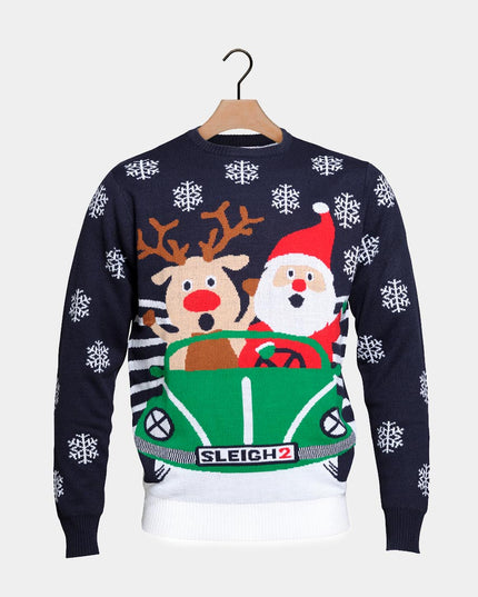 Reindeer and Santa Driving Christmas Sweater