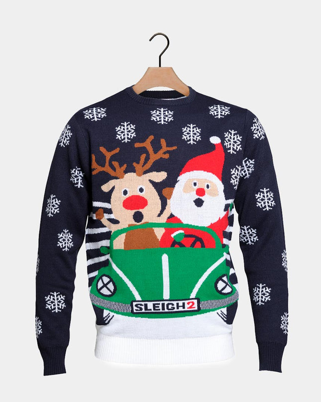 Reindeer and Santa Driving Christmas Sweater