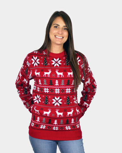 Family Christmas Sweater with Reindeer, Trees, and Polar Stars