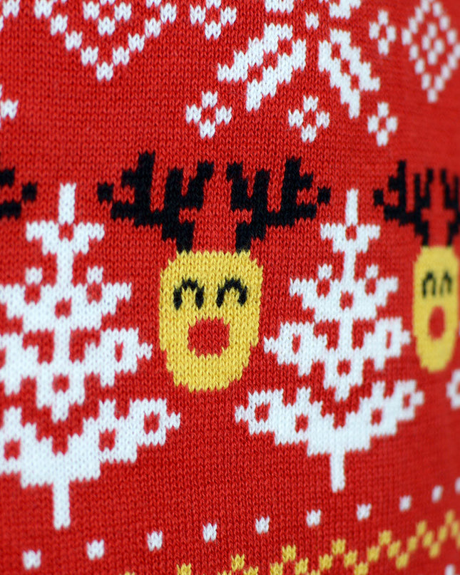 Family Christmas Sweater Red with Snowmen and Trees in Organic Cotton