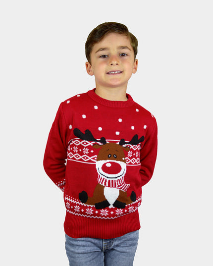 Red Rudolph Christmas Sweater with Scarf for Family