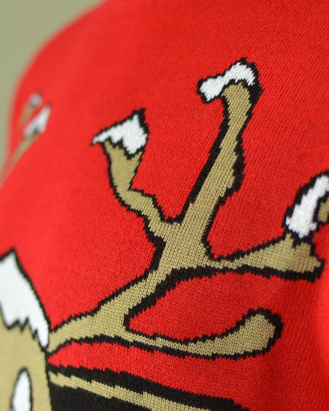 Christmas Sweater for Family Red with Smiling Reindeer