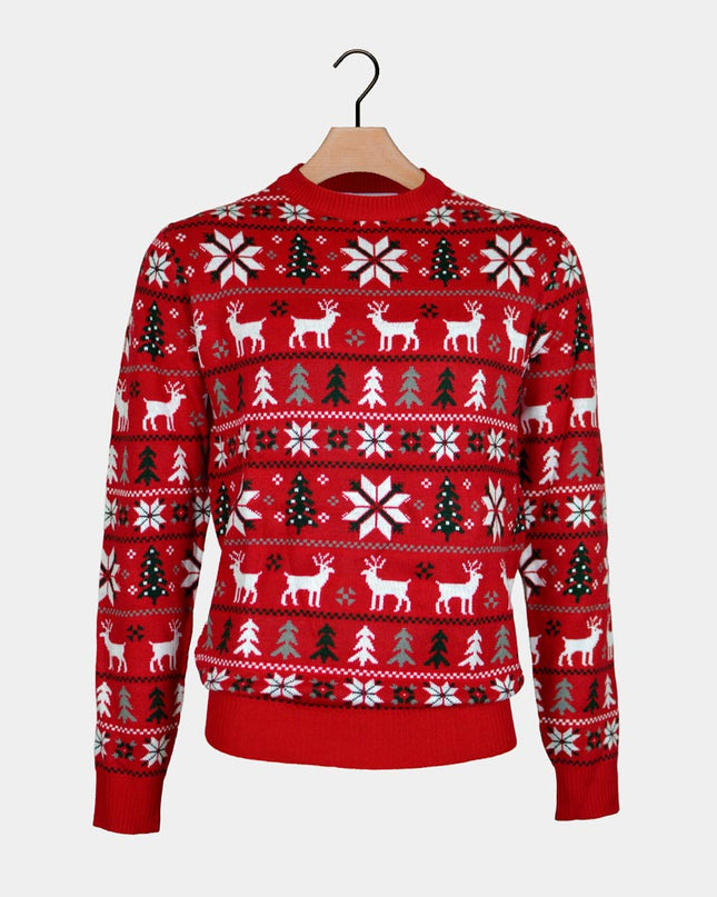 Family Christmas Sweater with Reindeer, Trees, and Polar Stars