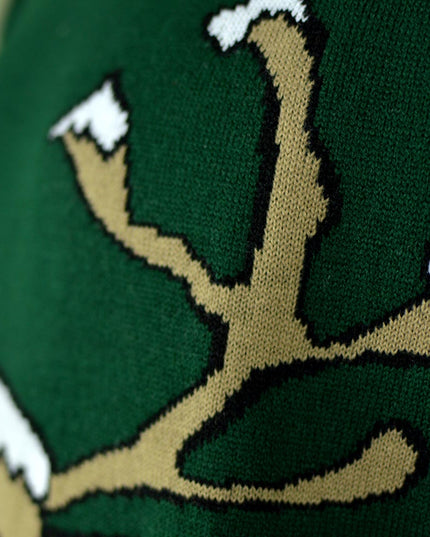 Suéter Navideño para Familia Verde con Reno Sonriente