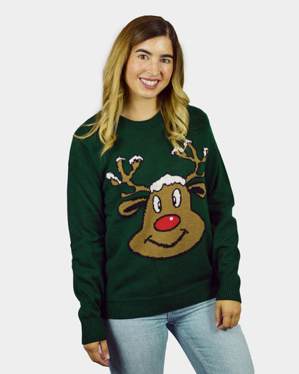Green Christmas Sweater with Reindeer