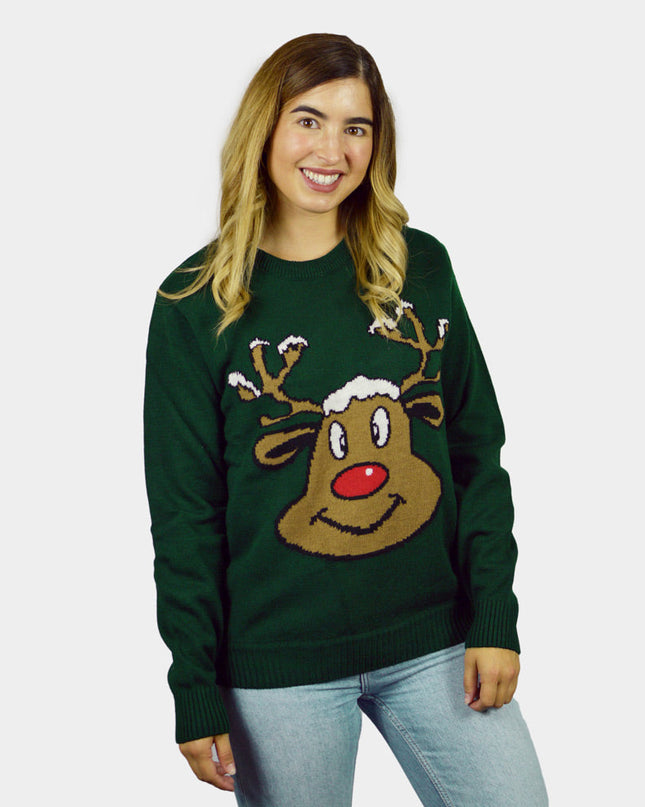 Green Christmas Sweater with Reindeer