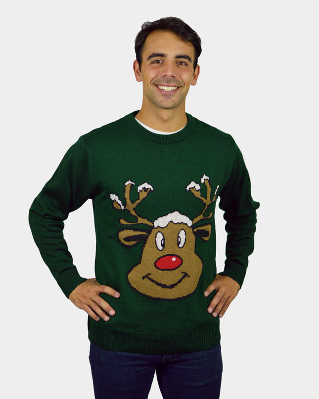 Green Christmas Sweater with Reindeer