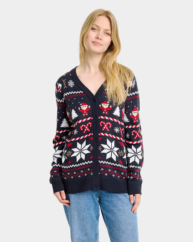 Suéter Cardigan Navideño Azul Estrellas Polares para Mujeres