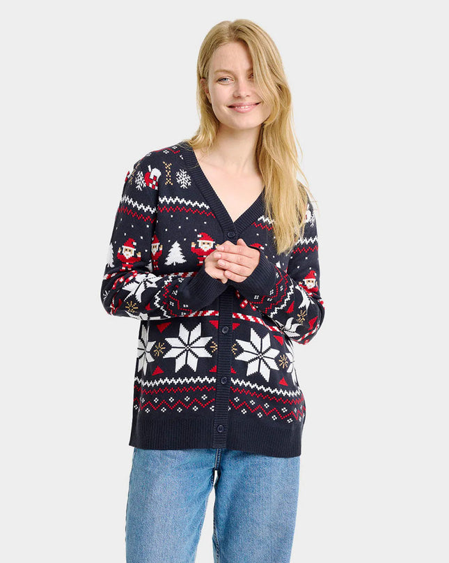 Women's Blue Christmas Cardigan with Polar Stars