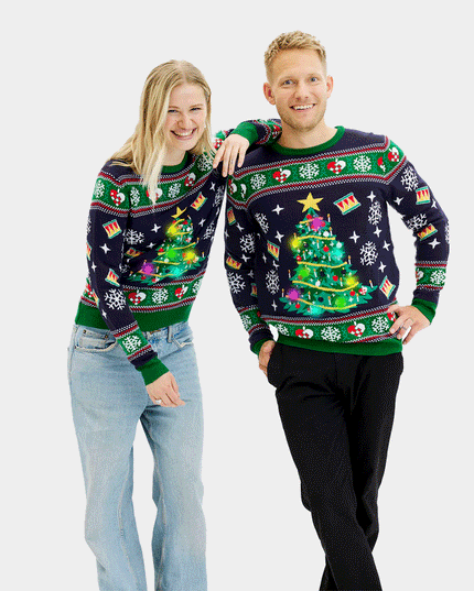 Light-Up LED Blå Juletræ Sweater til kvinder
