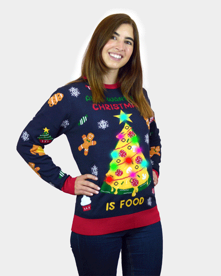 Jersey de Navidad Luminosa LED para Hombres con Comida Navideña