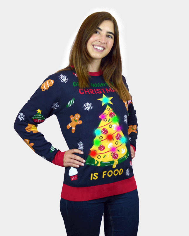 Jersey de Navidad Luminosa LED para Hombres con Comida Navideña