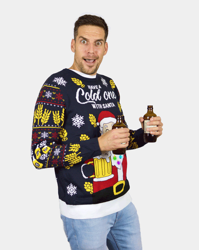 Women's LED Christmas Sweater with Santa and Beer