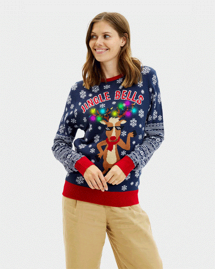 Women's LED Christmas Sweater with Jingle Bells Design