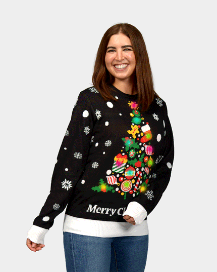 Women's Black LED Christmas Sweater with Christmas Tree