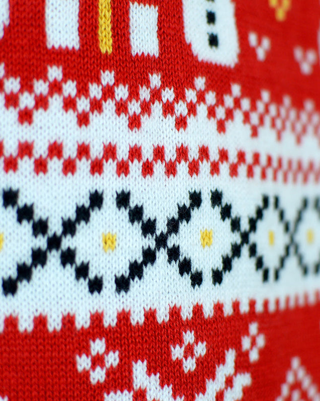 Women's Red Christmas Sweater with Snowmen and Christmas Trees
