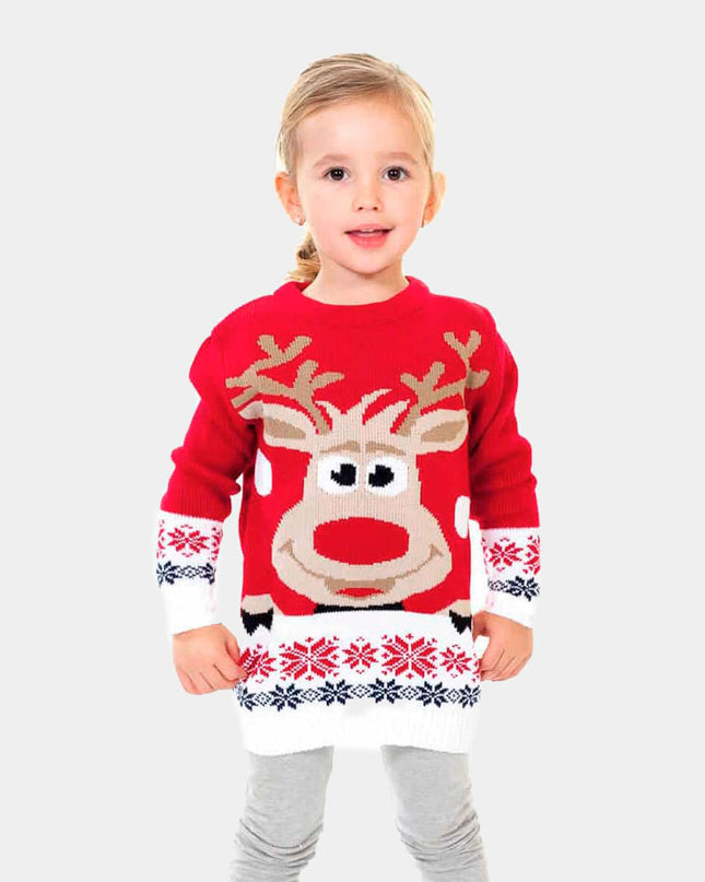 Jersey de Navidad para Niños Rojo con Reno y Nieve