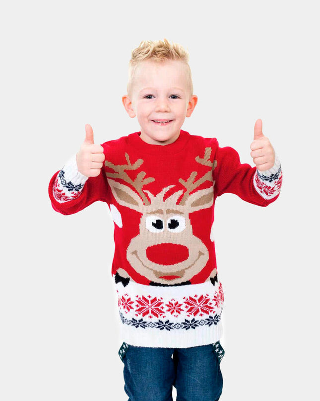 Jersey de Navidad para Niños Rojo con Reno y Nieve