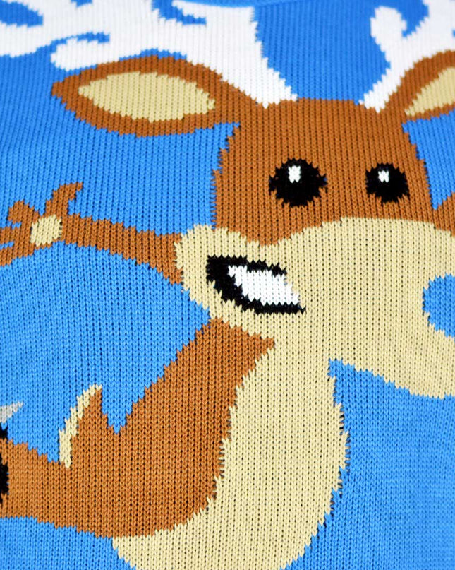 Sky Blue Christmas Sweater for Men with Skating Reindeer