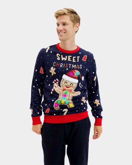 LED Blue Ginger Cookie Sweater for Men