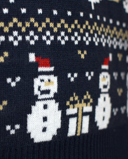 Men's Blue Sweater with Snowmen and Trees