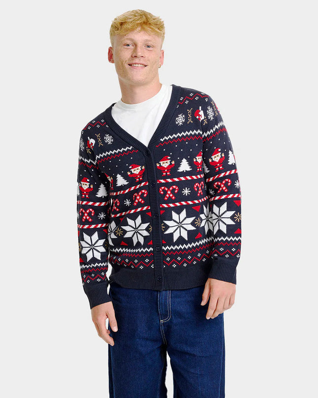 Suéter Cardigan Navideño Azul Estrellas Polares para Hombres