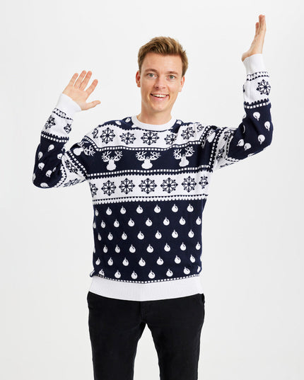 Børns julesweater Blå med Rensdyr og Sne