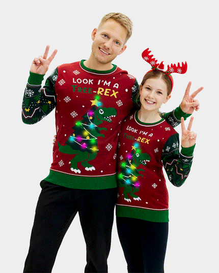 Suéter navideño LED luminoso para hombres Tree-Rex