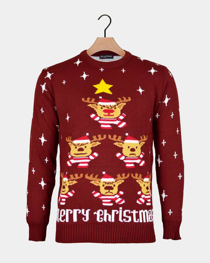 Garnet Christmas Sweater for Men with Reindeer and Tree