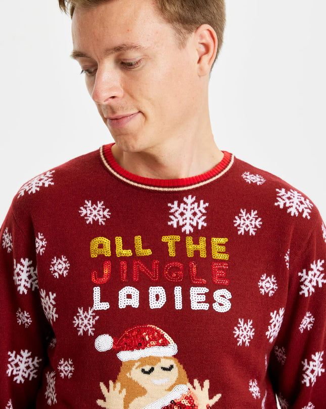 Jersey de Navidad para hombres Jingle Ladies con lentejuelas