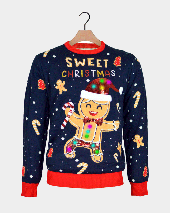 LED Blue Ginger Cookie Sweater for Men